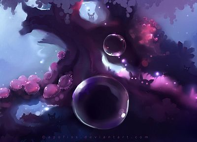 forests, bubbles, fantasy art, artwork, Apofiss - random desktop wallpaper