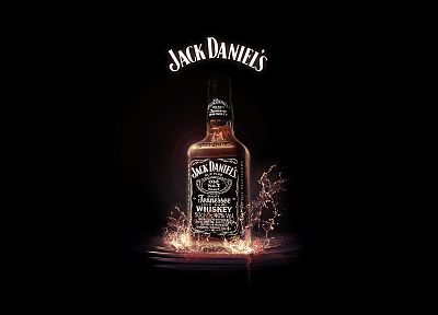minimalistic, bottles, alcohol, whiskey, liquor, Jack Daniels, black background, splashes - random desktop wallpaper