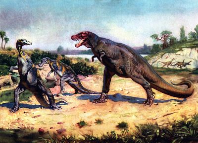 paintings, Tyrannosaurus Rex, carnivorous, prehistoric, Zdenek Burian - random desktop wallpaper