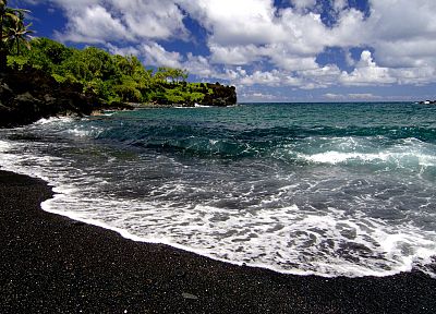 waves, Hawaii, black sand, beaches - random desktop wallpaper