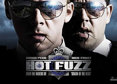 movies, sunglasses, Hot Fuzz, Simon Pegg, Nick Frost, reflections - desktop wallpaper