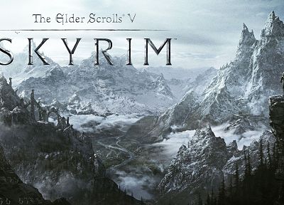 mountains, landscapes, winter, snow, knights, fantasy art, artwork, The Elder Scrolls V: Skyrim, games - desktop wallpaper