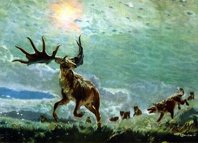 paintings, wildlife, artwork, hunting, Zdenek Burian, wolves - desktop wallpaper