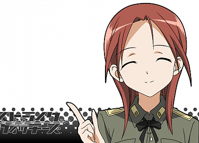 Strike Witches, uniforms, army, military, redheads, long hair, anime, closed eyes, Minna-Dietlinde Wilcke, anime girls, faces - duplicate desktop wallpaper