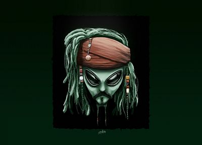 Alienware, Johnny Depp, digital art, artwork, Alien, Captain Jack Sparrow - random desktop wallpaper