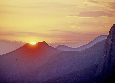 sunset, mountains, silhouettes, Brazil, Rio De Janeiro, Cristo Redentor, Christ the Redeemer - random desktop wallpaper