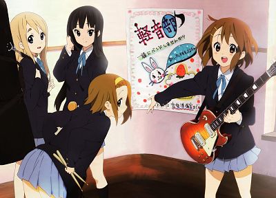K-ON!, school uniforms, Hirasawa Yui, Akiyama Mio, Tainaka Ritsu, Kotobuki Tsumugi - duplicate desktop wallpaper