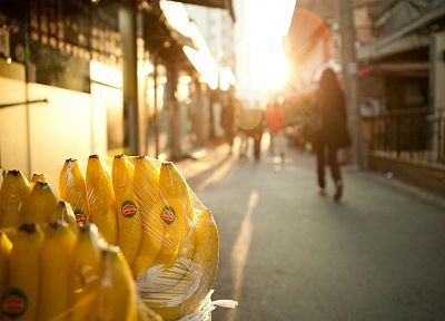 fruits, sunlight, bananas, blurred background, streetscape - random desktop wallpaper
