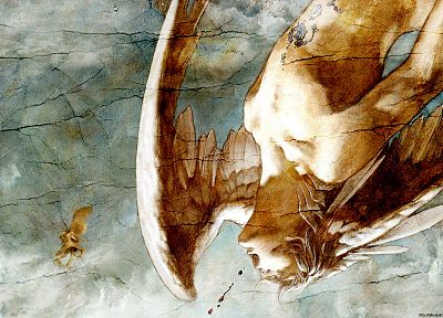 angels, wings, blood, rahxephon, open mouth, falling - desktop wallpaper
