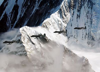 mountains, snow, A-10 Thunderbolt II - random desktop wallpaper
