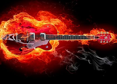 flames, guitars - desktop wallpaper