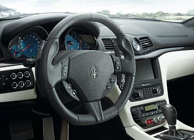 cars, Italian, interior, vehicles, dashboards, car interiors, steering wheel, Maserati GranTurismo - desktop wallpaper