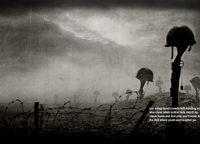 war, guns, quotes, helmets, poetry, Siegfried Sassoon - desktop wallpaper