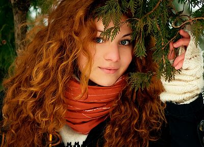 women, redheads, models, curly hair, faces - related desktop wallpaper