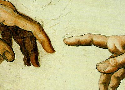 paintings, hands, Michelangelo, The Creation of Adam - duplicate desktop wallpaper