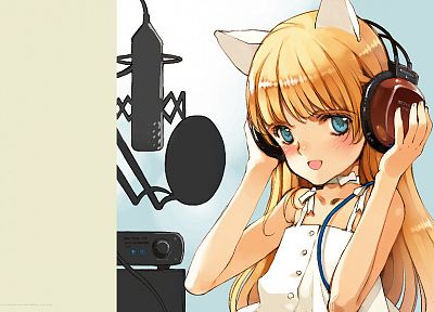 headphones, nekomimi, animal ears, anime, Oyari Ashito - related desktop wallpaper