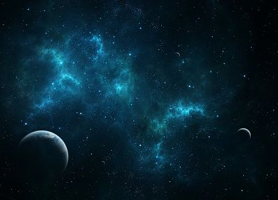 blue, outer space, stars, planets, Earth, stardust, digital art, artwork, cosmic dust - random desktop wallpaper