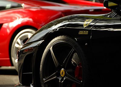 close-up, cars, Ferrari, vehicles, wheels, depth of field, races, racing cars, speed, automobiles - desktop wallpaper