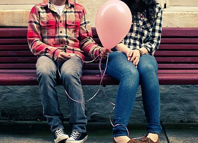 women, love, bench, balloons - random desktop wallpaper