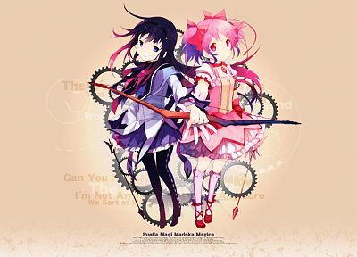 skirts, pink hair, Mahou Shoujo Madoka Magica, Kaname Madoka, anime, Akemi Homura, anime girls, bow (weapon) - related desktop wallpaper