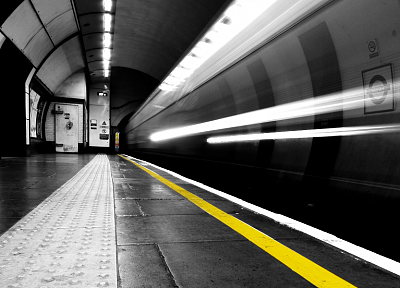 trains, urban, subway, tunnels, vehicles, selective coloring - related desktop wallpaper