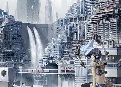 headphones, cityscapes, futuristic, artwork, anime girls - desktop wallpaper