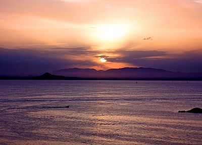 sunset, mountains, ocean, landscapes, sea, beaches - desktop wallpaper