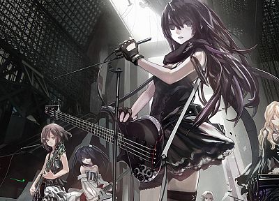 K-ON!, bass guitars, bass, Gothic, Hirasawa Yui, guitars, Akiyama Mio, Tainaka Ritsu, Kotobuki Tsumugi, Nakano Azusa, anime girls, left - random desktop wallpaper