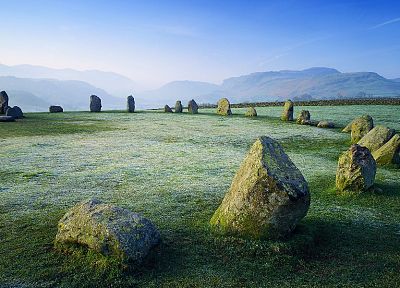 mountains, clouds, England, fields, rocks, stones, moss, Cumbria, Keswick - random desktop wallpaper