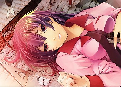 school uniforms, Bakemonogatari, Senjougahara Hitagi, anime, anime girls, Monogatari series - desktop wallpaper
