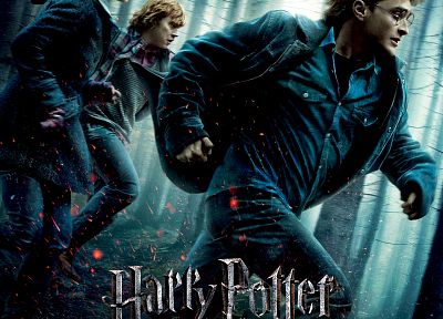 Emma Watson, Harry Potter, Harry Potter and the Deathly Hallows, Daniel Radcliffe, Rupert Grint, Hermione Granger, movie posters, Ron Weasley, men with glasses - random desktop wallpaper
