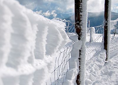 snow, fences, chain link fence - desktop wallpaper