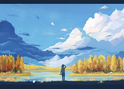 clouds, landscapes, trees, silhouettes, scenic, ArseniXC, original characters - related desktop wallpaper