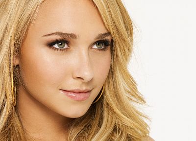 blondes, women, actress, Hayden Panettiere, celebrity, green eyes, smiling, faces, white background - related desktop wallpaper
