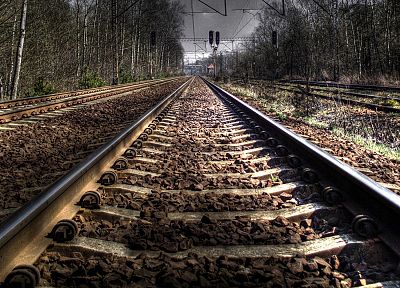 forests, railroad tracks, HDR photography - desktop wallpaper