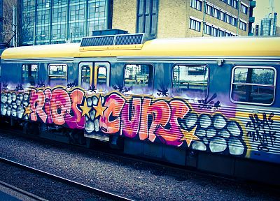 trains, graffiti - desktop wallpaper