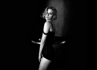 women, Scarlett Johansson, monochrome - random desktop wallpaper