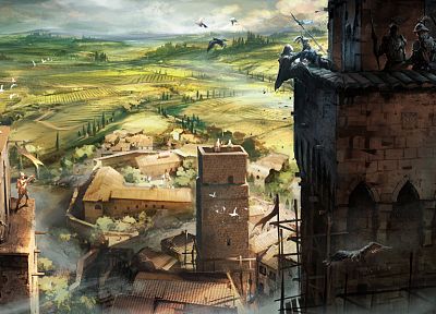 video games, landscapes, Assassins Creed, rooftops, Assassins Creed 2, assassination, Tuscany, Ezio Auditore da Firenze - related desktop wallpaper