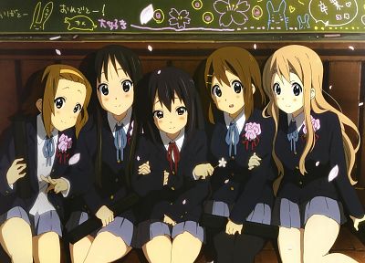 K-ON!, school uniforms, Hirasawa Yui, Akiyama Mio, Tainaka Ritsu, Kotobuki Tsumugi, Nakano Azusa - random desktop wallpaper
