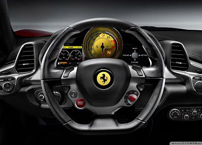 cars, Ferrari 458 Italia, car interiors, steering wheel - random desktop wallpaper