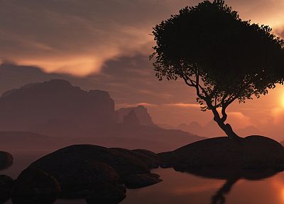 sunset, mountains, nature - duplicate desktop wallpaper