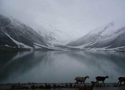 mountains, winter, lakes - desktop wallpaper