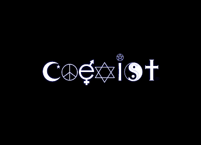 yin yang, peace, typography, religion, Christianity, Judaism, coexist, Satanism - related desktop wallpaper