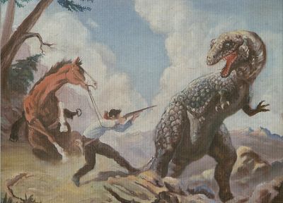 dinosaurs, hunter, horses - desktop wallpaper
