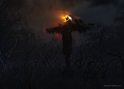 Halloween, scarecrow, ravens - desktop wallpaper