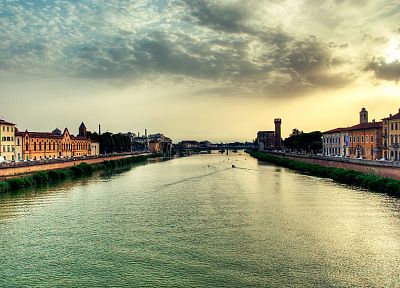 horizon, Pisa, Italy, rivers, Tuscany, Ponte della Cittadella, Arno - desktop wallpaper