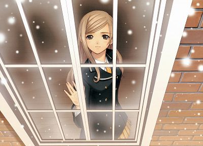 Tony Taka, school uniforms, window panes, Shining Wind, Touka Kureha, anime girls, Shining series - random desktop wallpaper