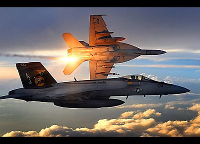clouds, aircraft, military, navy, planes, vehicles, F-18 Hornet - desktop wallpaper