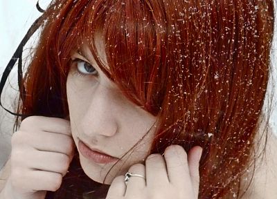blue eyes, redheads, snowflakes - desktop wallpaper