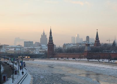 winter, snow, cityscapes, Moscow, Kremlin, rivers - random desktop wallpaper